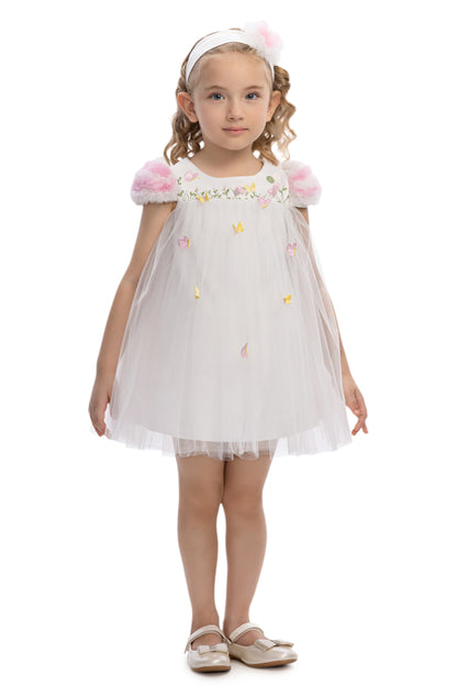 Sofia Baby Tulle Ruffled Butterfly Garden Dress-Ivory