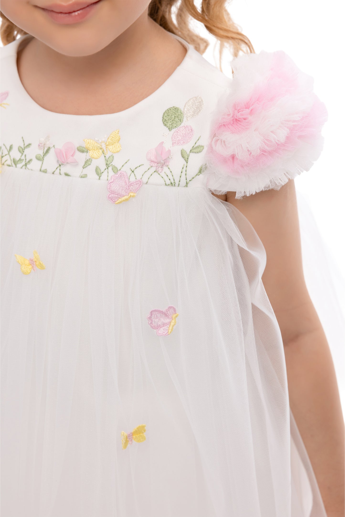 Sofia Baby Tulle Ruffled Butterfly Garden Dress-Ivory