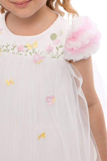 Sofia Baby Tulle Ruffled Butterfly Garden Dress-Ivory