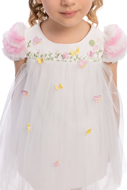 Sofia Baby Tulle Ruffled Butterfly Garden Dress-Ivory