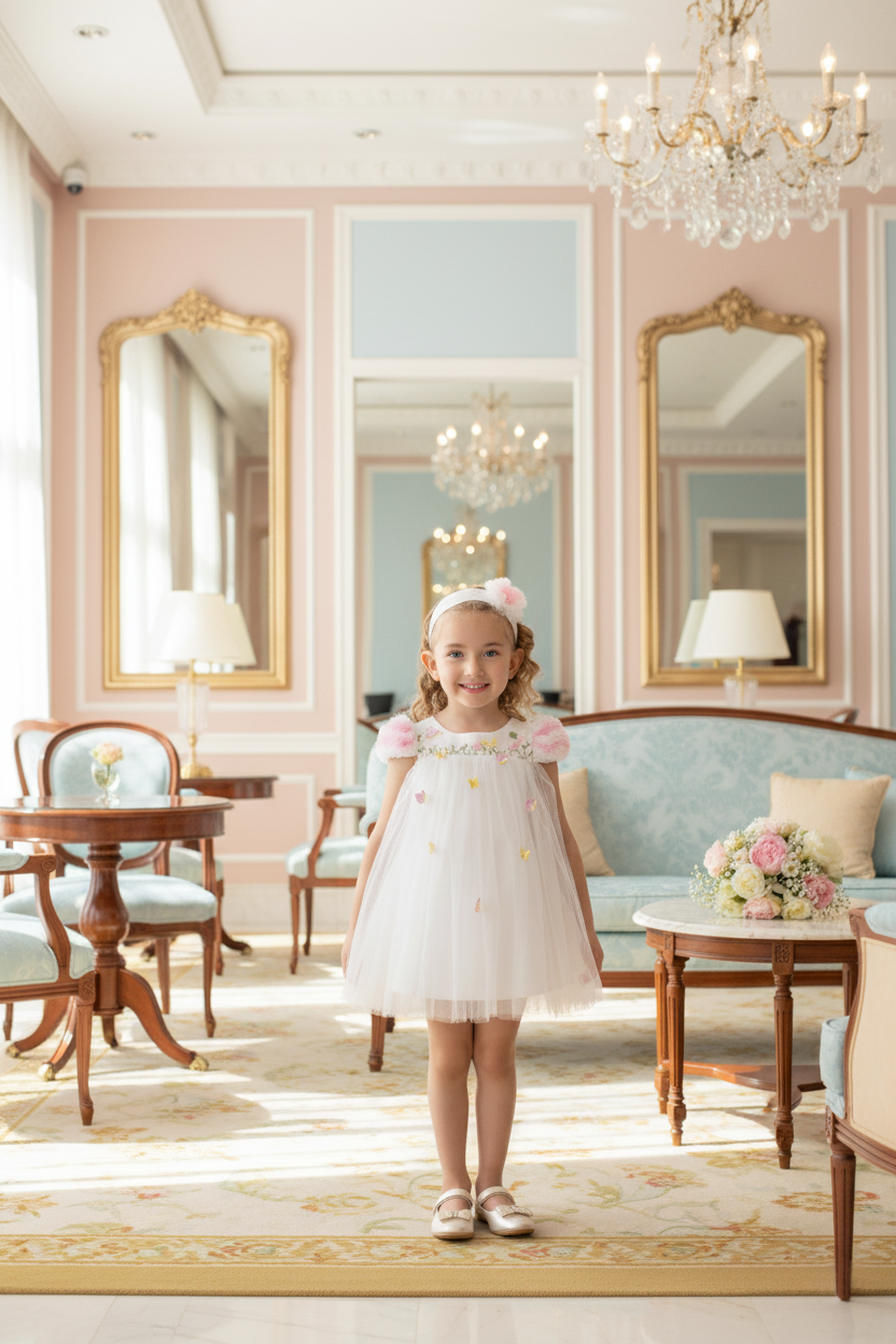 Sofia Baby Tulle Ruffled Butterfly Garden Dress-Ivory