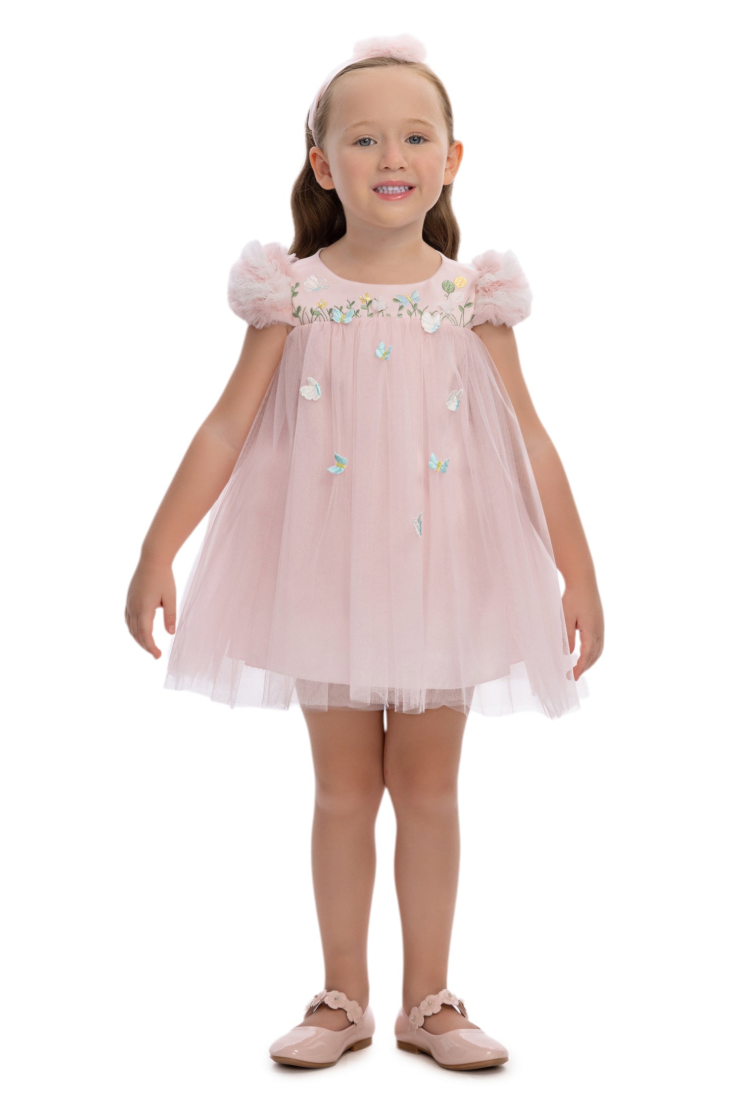 Sofia Baby Tulle Ruffled Butterfly Garden Dress-Pink