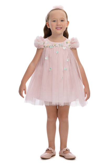 Sofia Baby Tulle Ruffled Butterfly Garden Dress-Pink