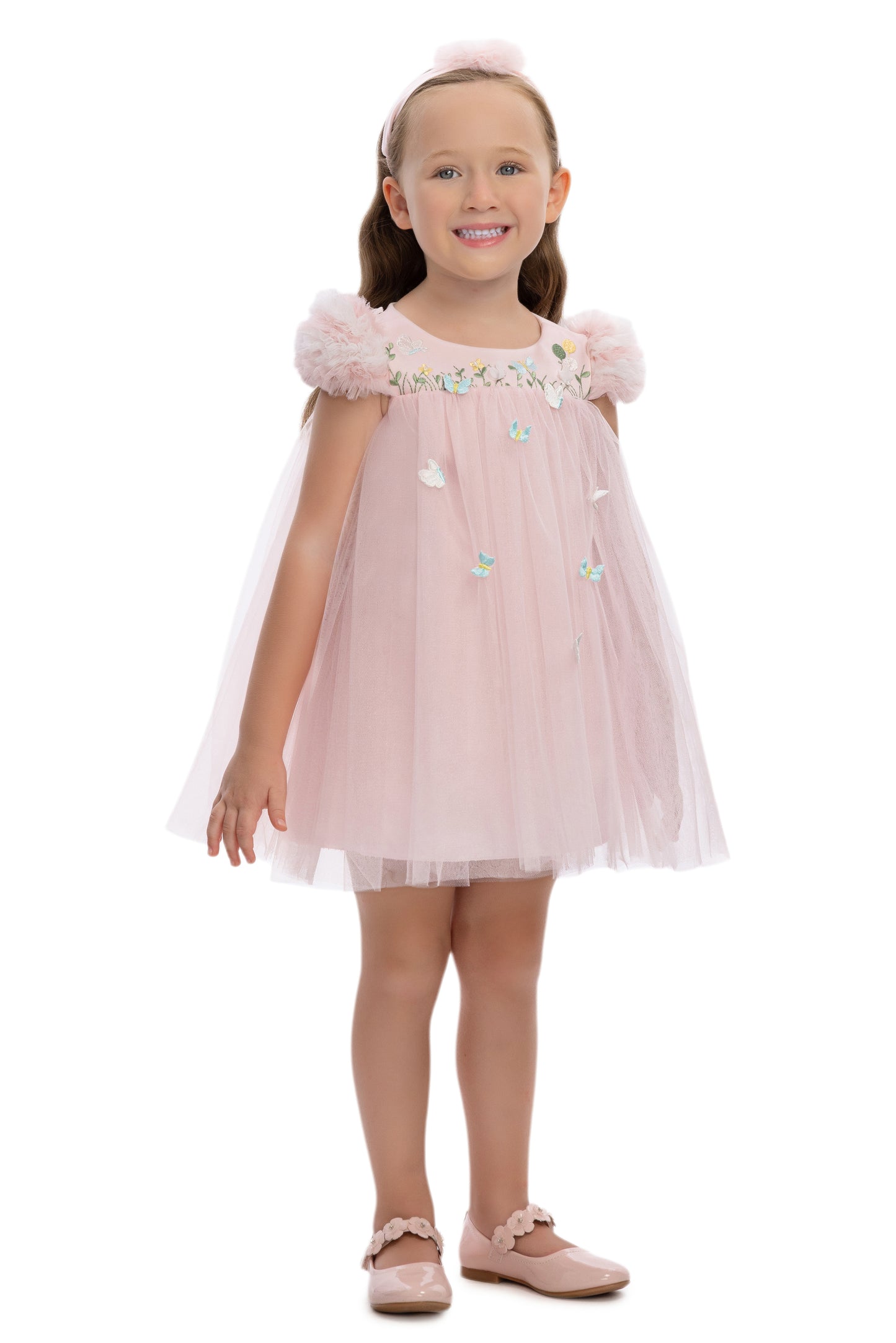 Sofia Baby Tulle Ruffled Butterfly Garden Dress-Pink