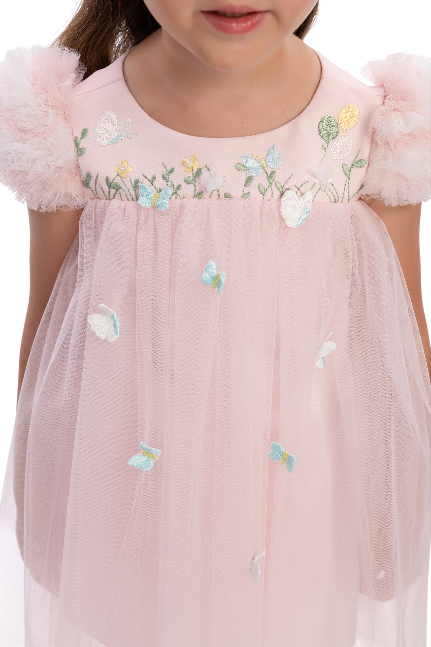 Sofia Baby Tulle Ruffled Butterfly Garden Dress-Pink