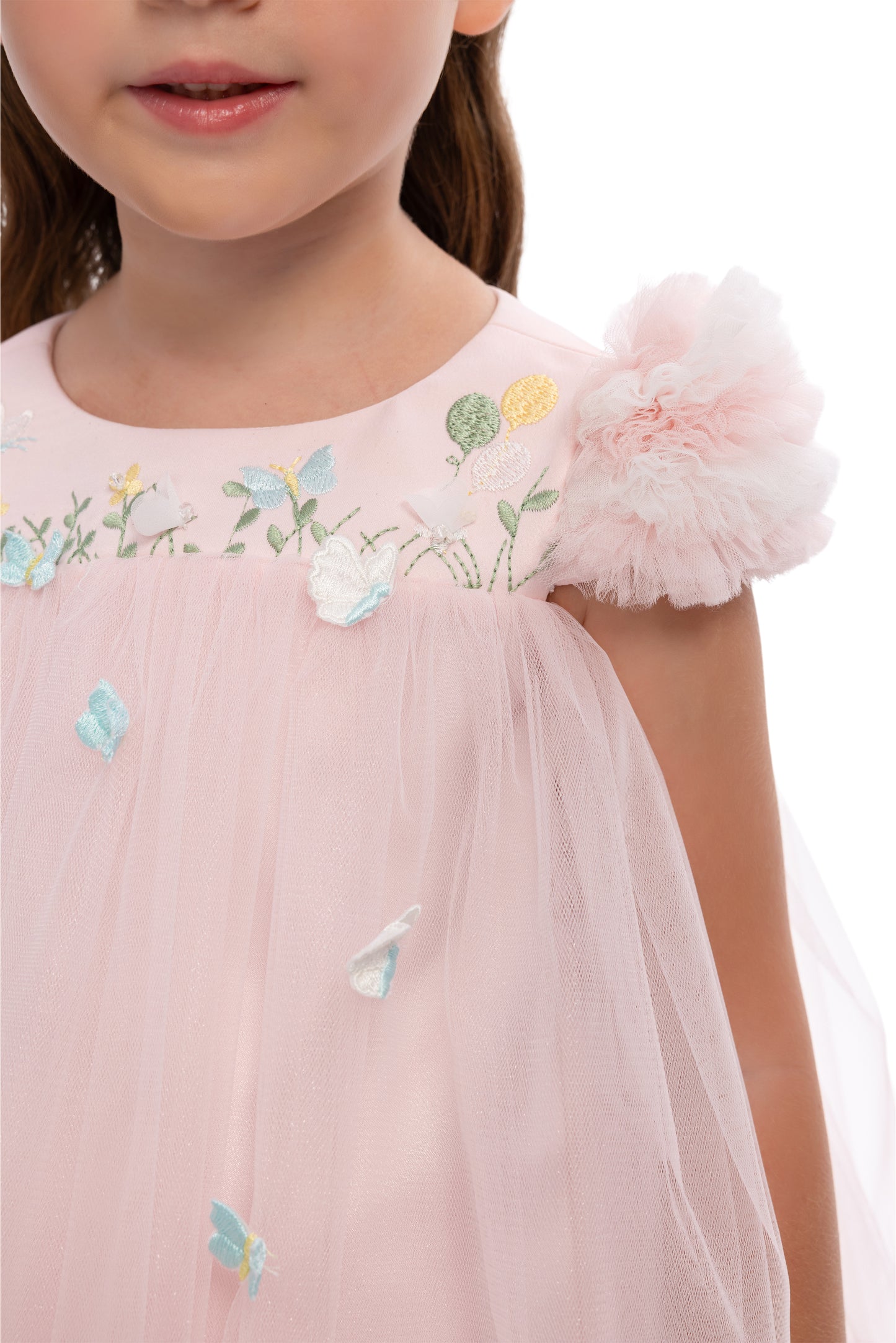 Sofia Baby Tulle Ruffled Butterfly Garden Dress-Pink