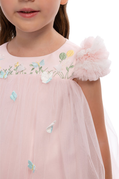 Sofia Baby Tulle Ruffled Butterfly Garden Dress-Pink