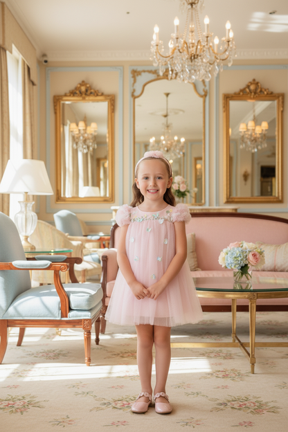 Sofia Baby Tulle Ruffled Butterfly Garden Dress-Pink