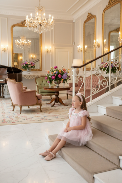 Sofia Baby Tulle Ruffled Butterfly Garden Dress-Pink