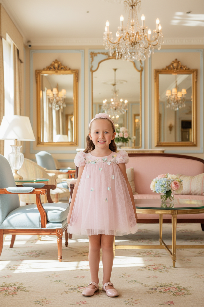 Sofia Baby Tulle Ruffled Butterfly Garden Dress-Pink