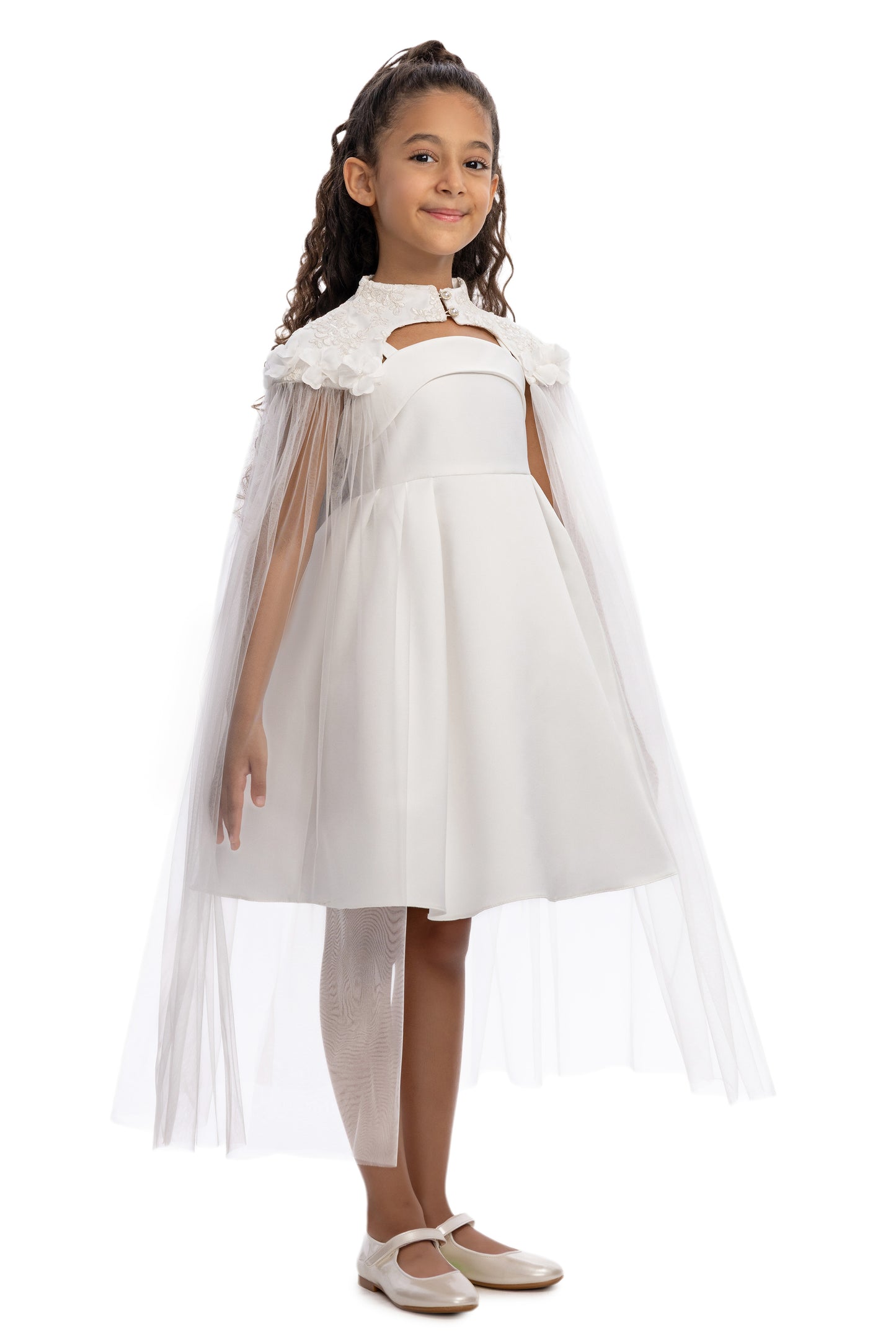 Sofia Baby Embroidered Lace Cape Dress- Ivory