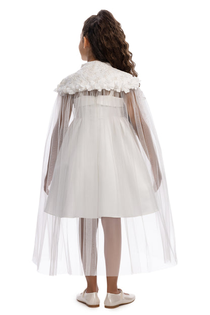 Sofia Baby Embroidered Lace Cape Dress- Ivory