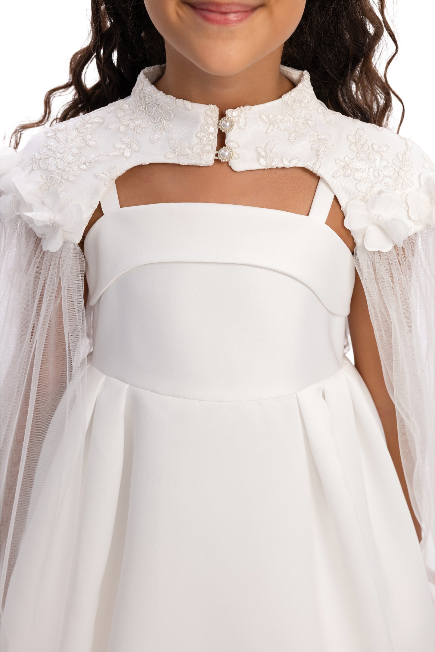 Sofia Baby Embroidered Lace Cape Dress- Ivory