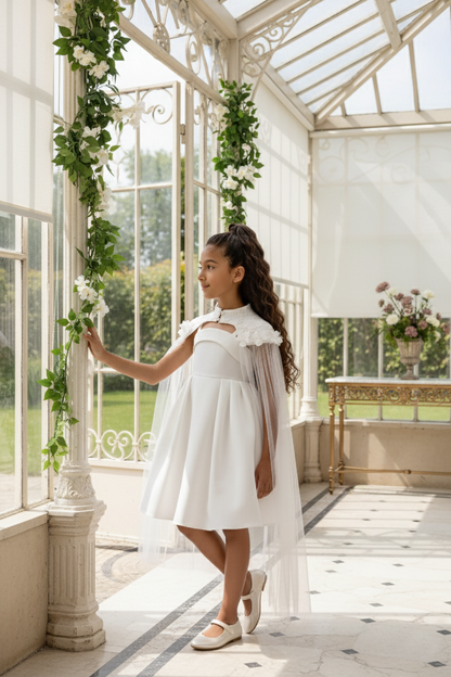 Sofia Baby Embroidered Lace Cape Dress- Ivory