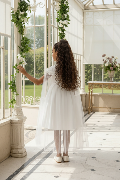 Sofia Baby Embroidered Lace Cape Dress- Ivory