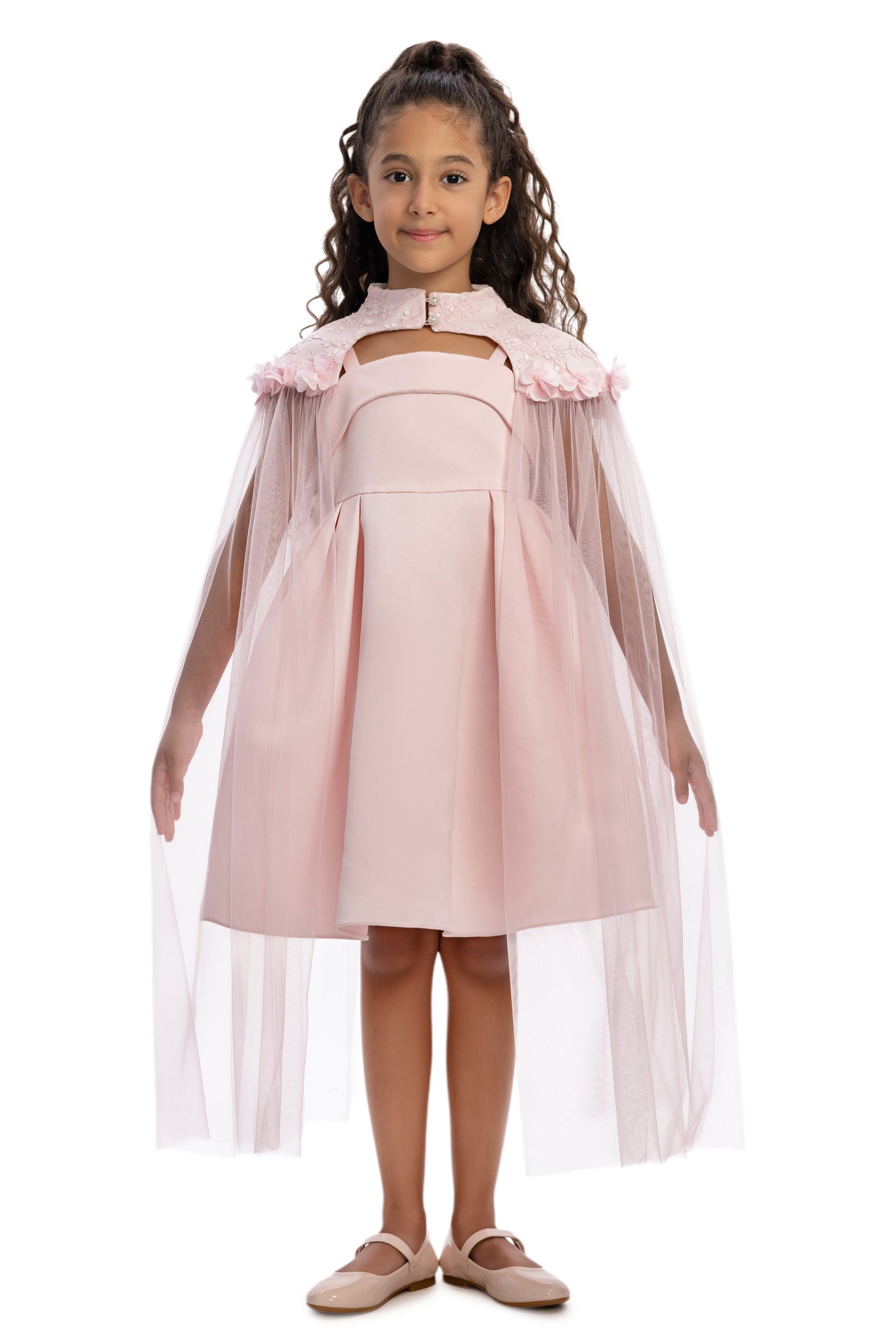 Sofia Baby Embroidered Lace Cape Dress-Pink