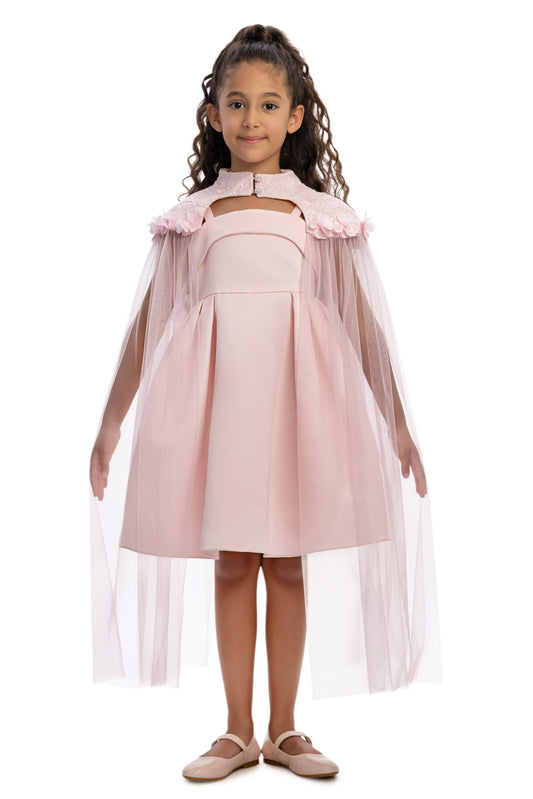 Sofia Baby Embroidered Lace Cape Dress-Pink