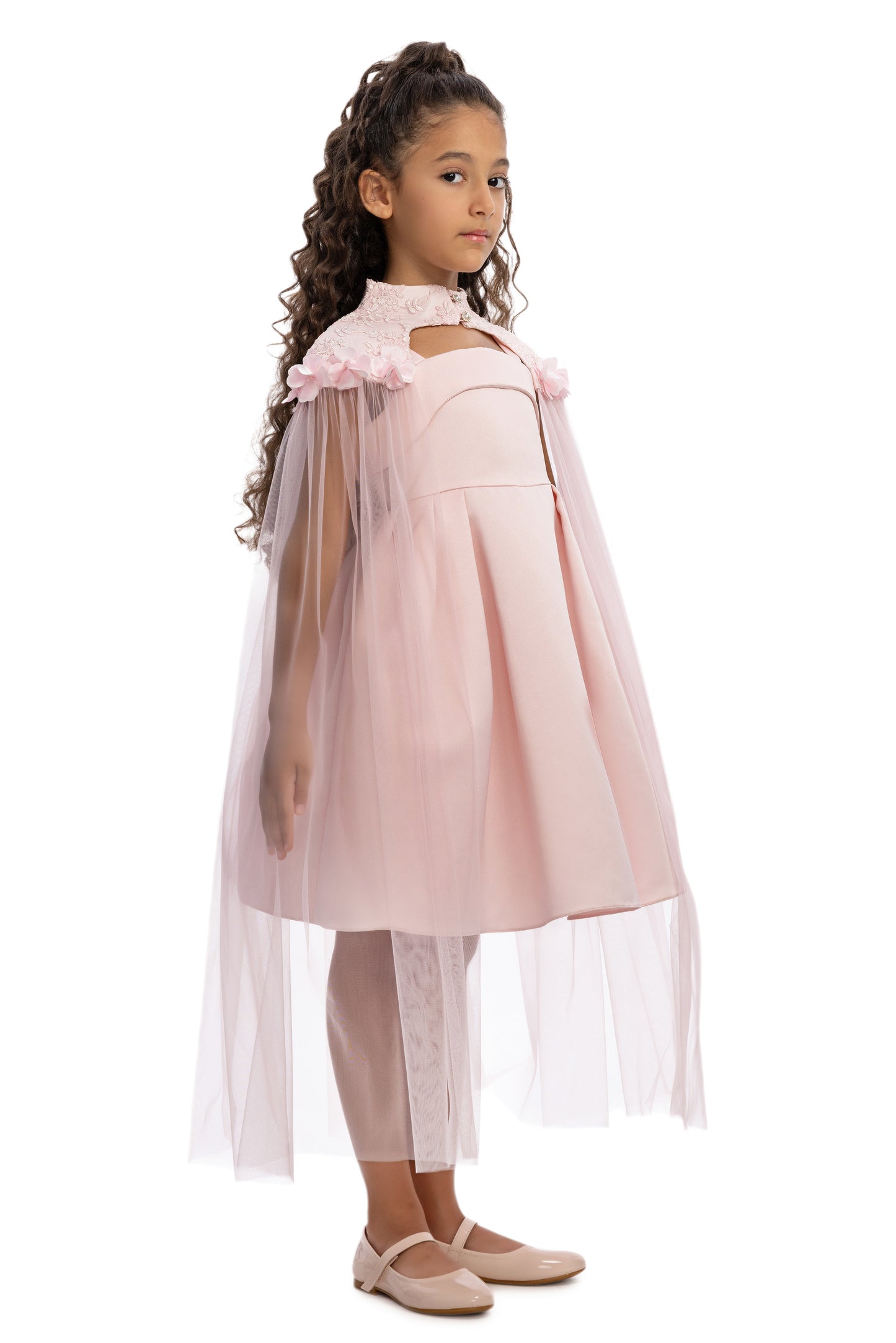 Sofia Baby Embroidered Lace Cape Dress-Pink