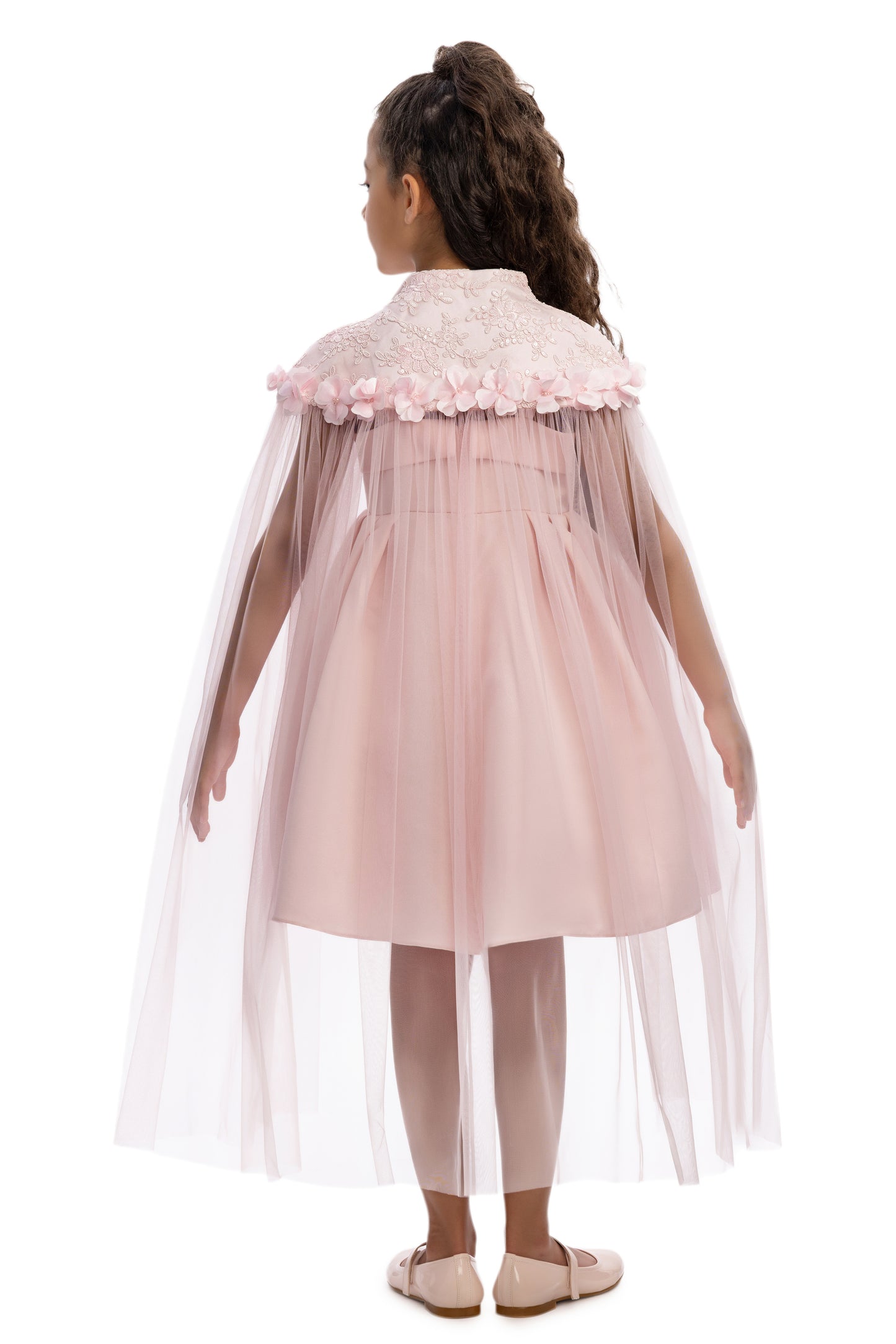 Sofia Baby Embroidered Lace Cape Dress-Pink