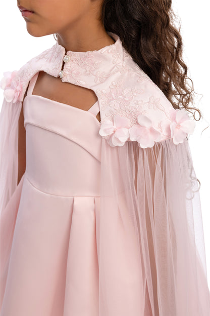 Sofia Baby Embroidered Lace Cape Dress-Pink