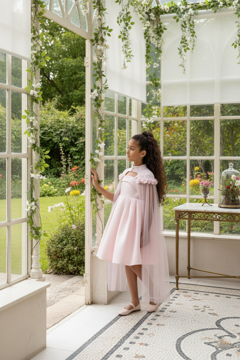 Sofia Baby Embroidered Lace Cape Dress-Pink