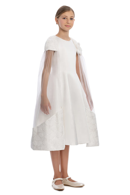 Sofia Baby Floral Embroidered Cape Tulle Dress-Ivory