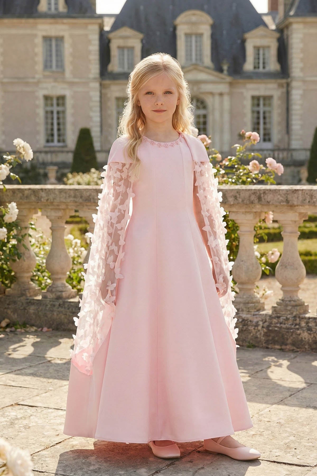 Sofia Baby Occasions: Pale Pink Tulle Butterfly Cape Dress