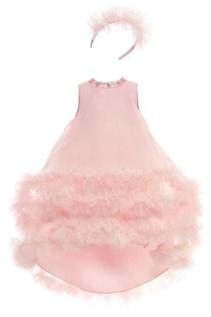 Sofia Baby Occasions: Organza Ruffle High-Low Dress with Headband-Pink