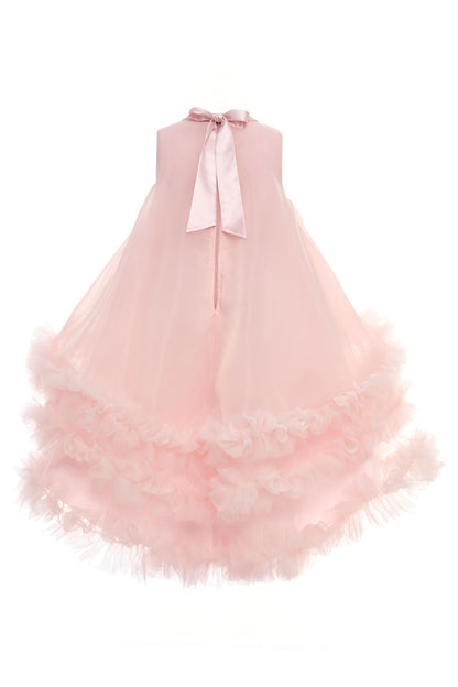 Sofia Baby Occasions: Organza Ruffle High-Low Dress with Headband-Pink