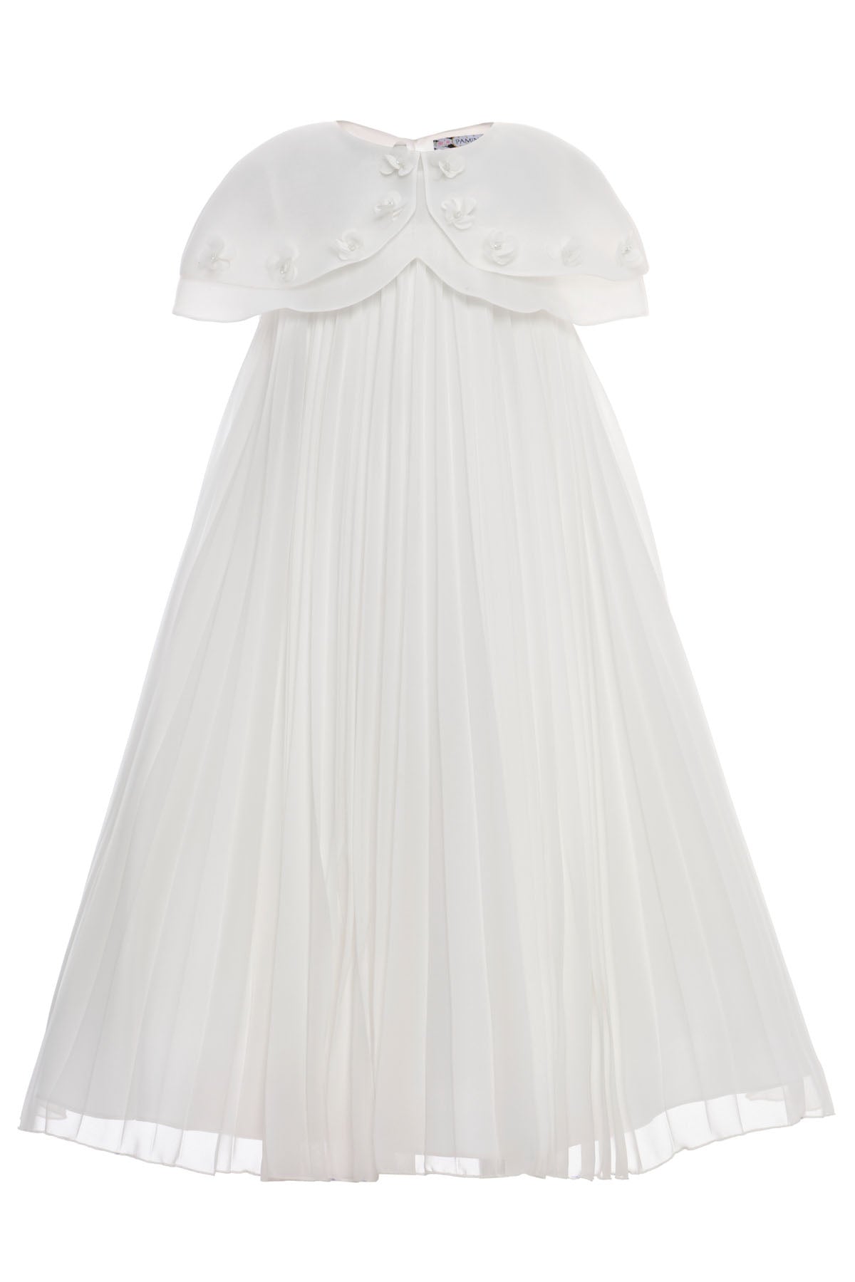 Sofia Baby Occasions: Georgette pleated gown with embellished Cape-White