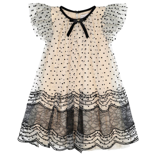 ANGEL'S FACE: IVY SPOT AND LACE BISCUIT/BLACK DRESS