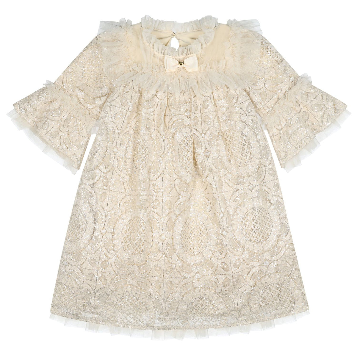 ANGEL'S FACE: KRISTI L/S SEQUIN LACE BEIGE DRESS