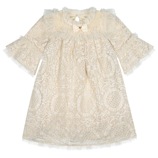 Sofia Baby ANGEL'S FACE: KRISTI L/S SEQUIN LACE BEIGE DRESS