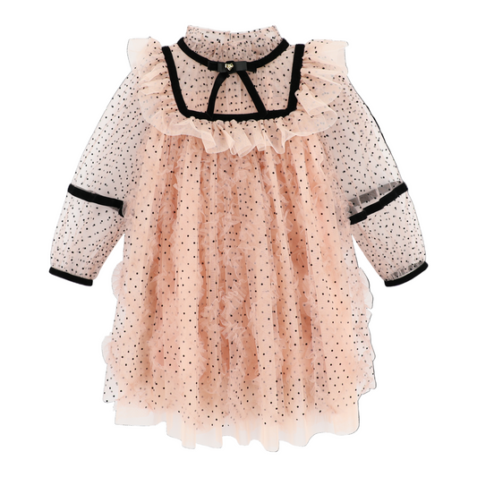 Angel's Face: ADELIA FLOCK DOTTED TULLE DRESS BLUSH PINK