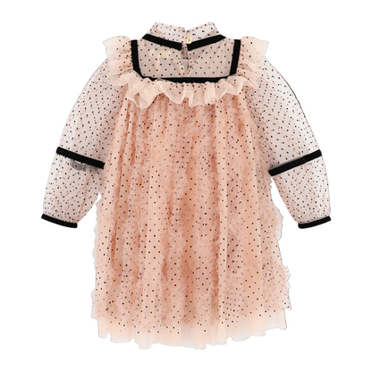 Angel's Face: ADELIA FLOCK DOTTED TULLE DRESS BLUSH PINK