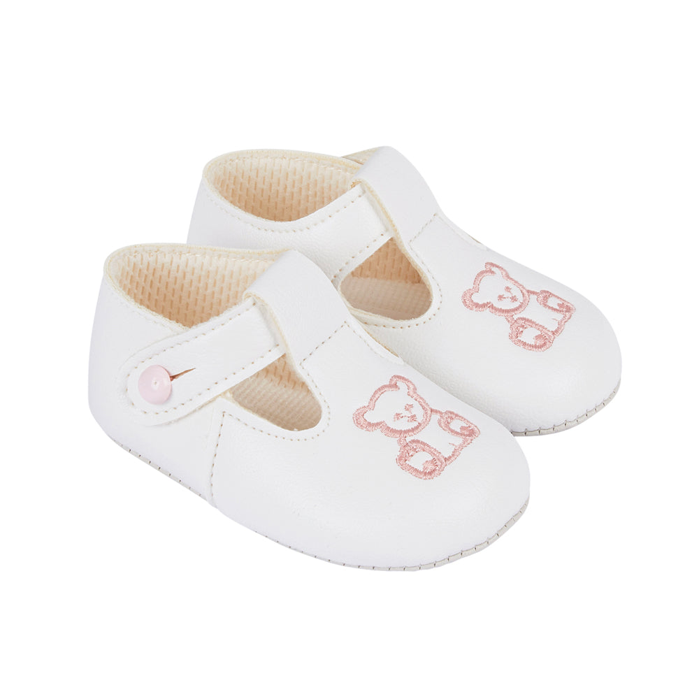 Teddy bear embroidery Pre-walker shoes - Pink