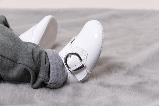 White Patent Buckle up Pre-Walker Shoes