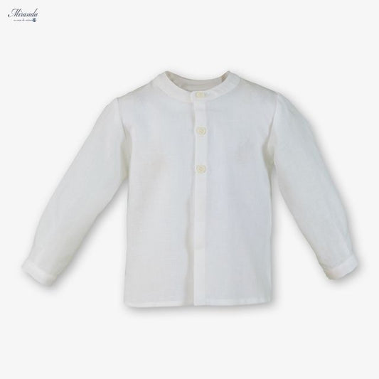 Miranda-Baby Boy Long Sleeve Linen Shirt-White