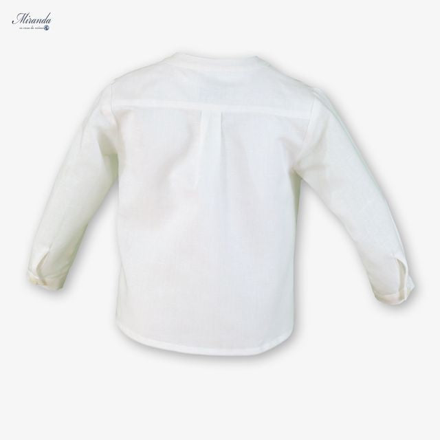 Miranda-Baby Boy Long Sleeve Linen Shirt-White