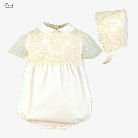 Miranda-Baby Boys Ivory Tulle & Lace Shortie Set