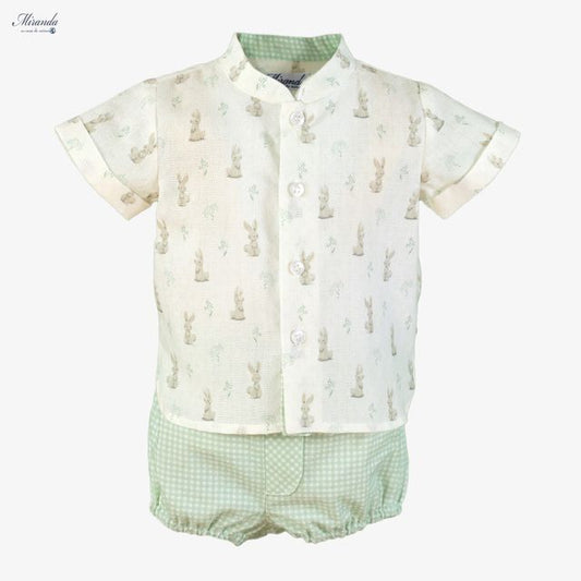 Miranda- Baby Boy Short-Sleeve and Short-Pastel Green/White