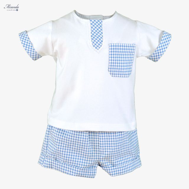 Miranda-Baby Boys White T-shirt and Short Checkered