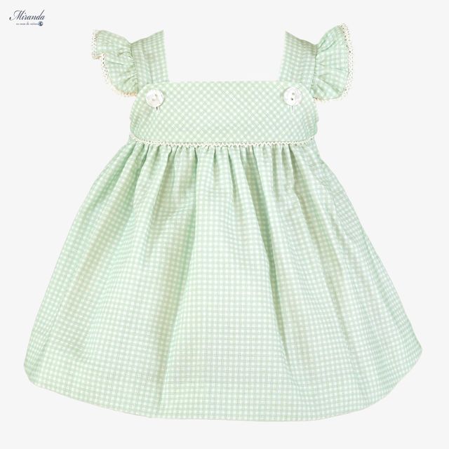 Miranda-Baby Girls Pastel Green & Ivory Checkered Dress
