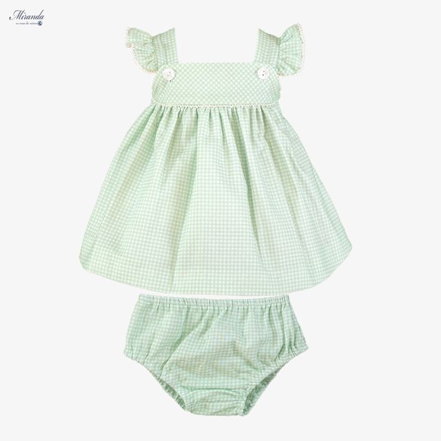 Miranda-Baby Girls Pastel Green & Ivory Checkered Dress