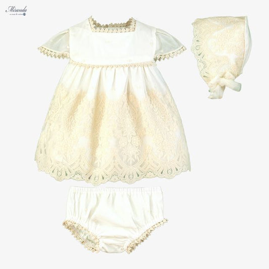 Miranda-Baby Girls Ivory Tulle & Lace Dress Set