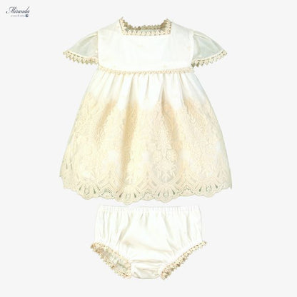 Miranda-Baby Girls Ivory Tulle & Lace Dress Set