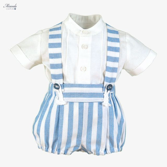 Miranda-Baby Boys Blue & White Stripe Cotton Shorts Set