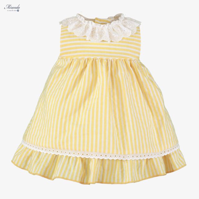 Miranda-Baby Girls Yellow Stripe Dress with Broderie Trims