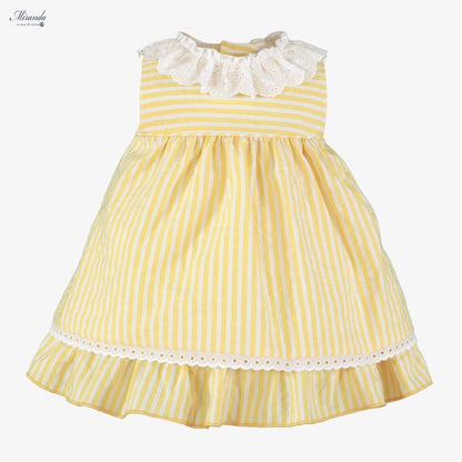 Miranda-Baby Girls Yellow Stripe Dress with Broderie Trims