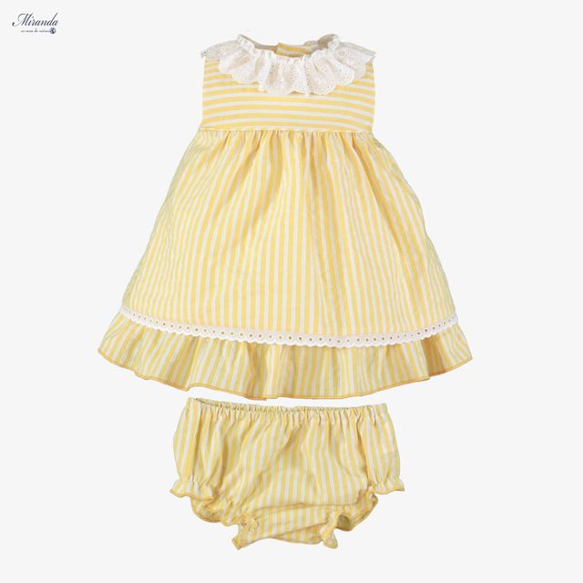 Miranda-Baby Girls Yellow Stripe Dress with Broderie Trims